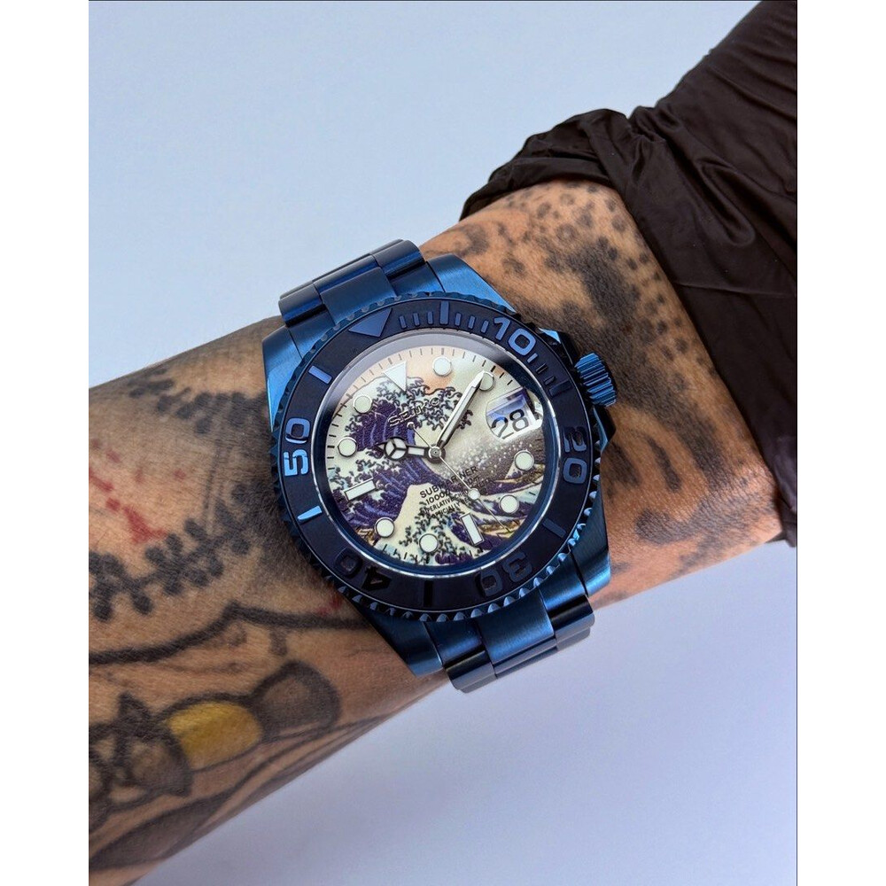 Custom Seiko Mod • Full Lume Kanagawa Blue Steel Submariner • 40mm